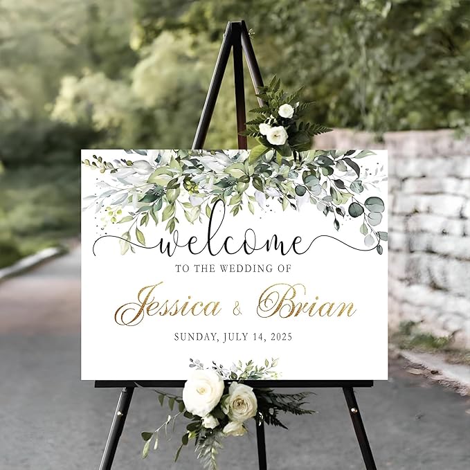 Personalized Welcome to Our Wedding Sign With Stand - Rustic Ceremony Decor and Reserved Signs