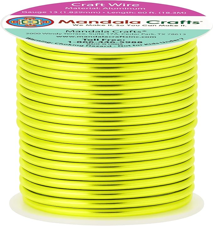 Mandala Crafts 13 Gauge Anodized Aluminum Craft Wire for Jewelry Making - 60 FT Colored Flexible Yellow Green Wire - Bendable for Bonsai Armature Crafting Sculpting