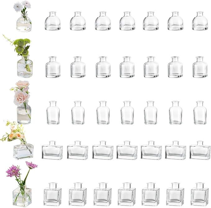 Glasseam Mini Bud Vases in Bulk 40: Clear Small Flower Vases for Centerpieces Cute Tiny Glass Vase for Flowers Modern Decorative Wedding Table Centerpiece for Dining Room Decor