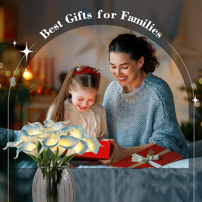 20pcs Artificial Calla Lily Bouquet Lamp Faux Floarl Night Light Real Touch Flower Night Lamp LED Calla Lily Lighted Artificial Flower for Her Gifts Home Kitchen Decor(Light Blue)