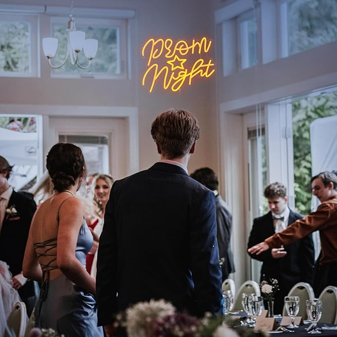 Prom Night Neon Sign for Wall Decor Yellow LED Words Neon Light by USB Powered Dimmable Prom Night Light Up Sign for Prom Birthday Wedding Christam Party Bar Decor(16.1 * 12.6In)