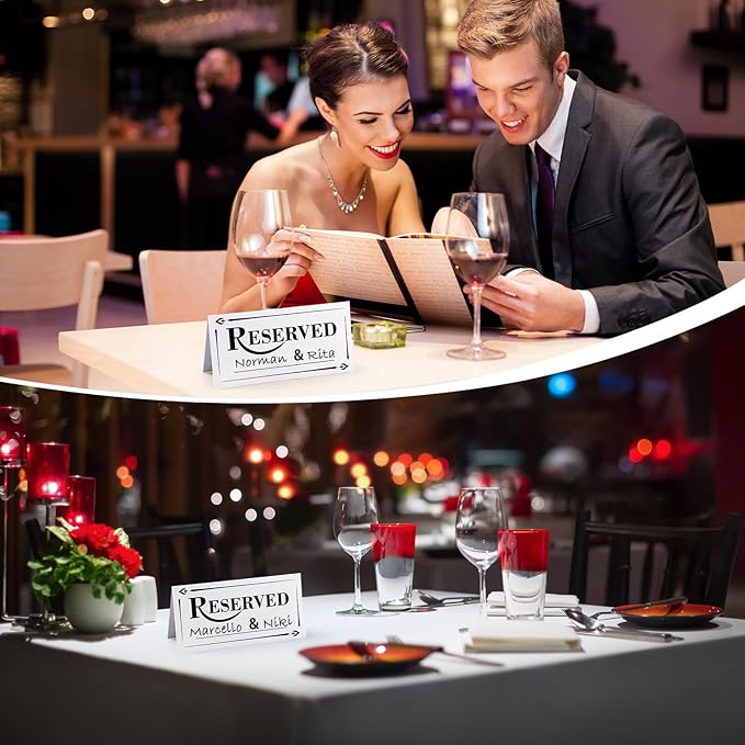 300 Pcs Paper Table Reserved Sign with Name Line Reserved Seating Signs Bulk Double Sided Signs for Reserving Seats Restaurant Wedding Reception Church Board Business Meeting (White Black)