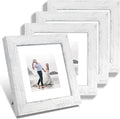 6x6 Picture Frame Set of 4 with High Definition Glass, Distressed White Frames Display 4x4 Picture with Mat or 6 x 6 Without Mat, Wood Square Photo Frame for Wall Mount and Tabletop Display