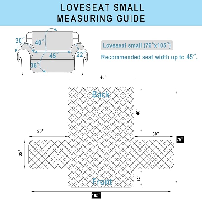 Reversible Loveseat Sofa Covers Couch Cover Furniture Protector(Loveseat Small,Blue/Beige)