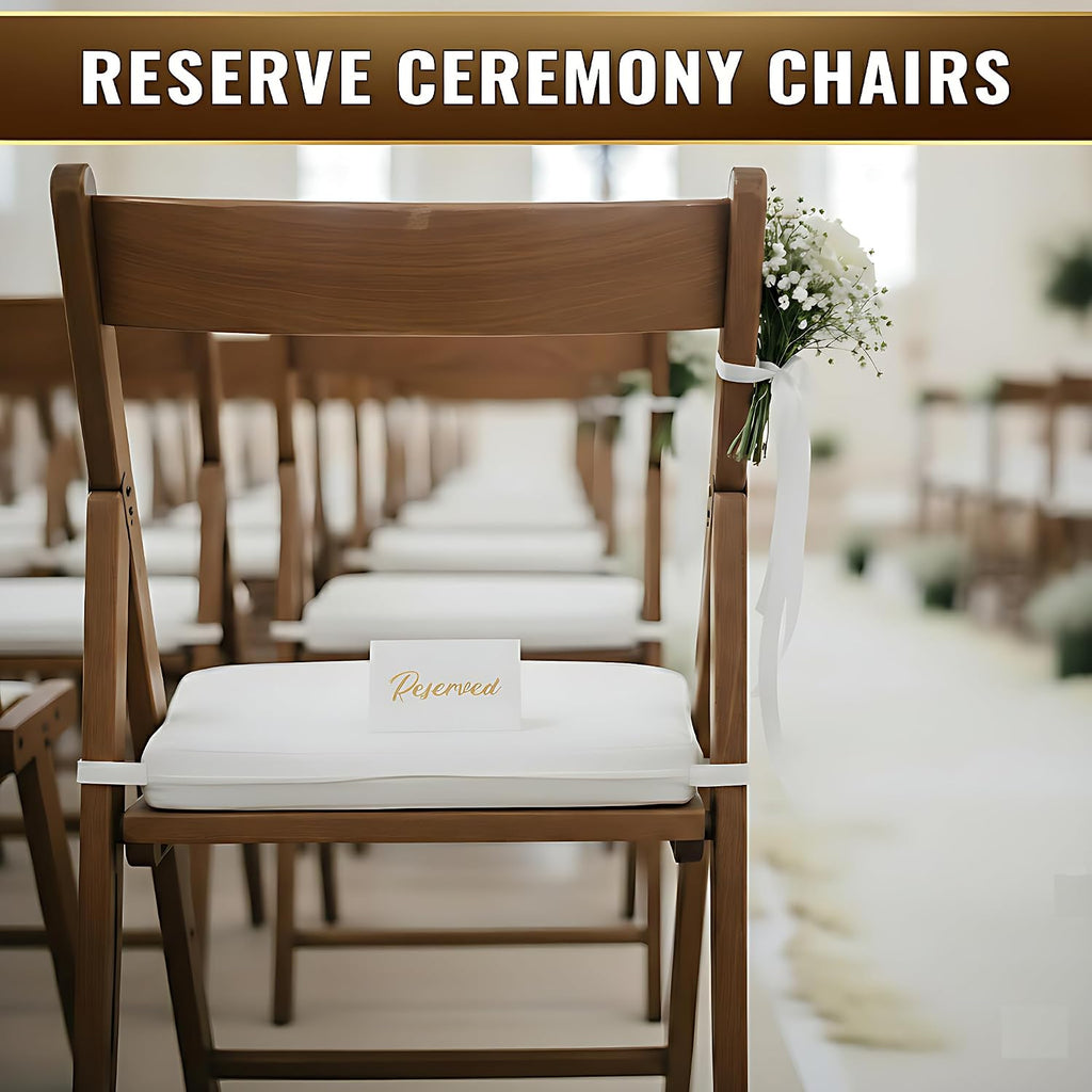 10 Pack Gold Reserved Table Signs for Wedding Receptions 3x4 inch - Double Sided Reserved Signs for Tables - Freestanding Reserved Cards for Tables - Table Reserved Sign for Restaurants & Parties