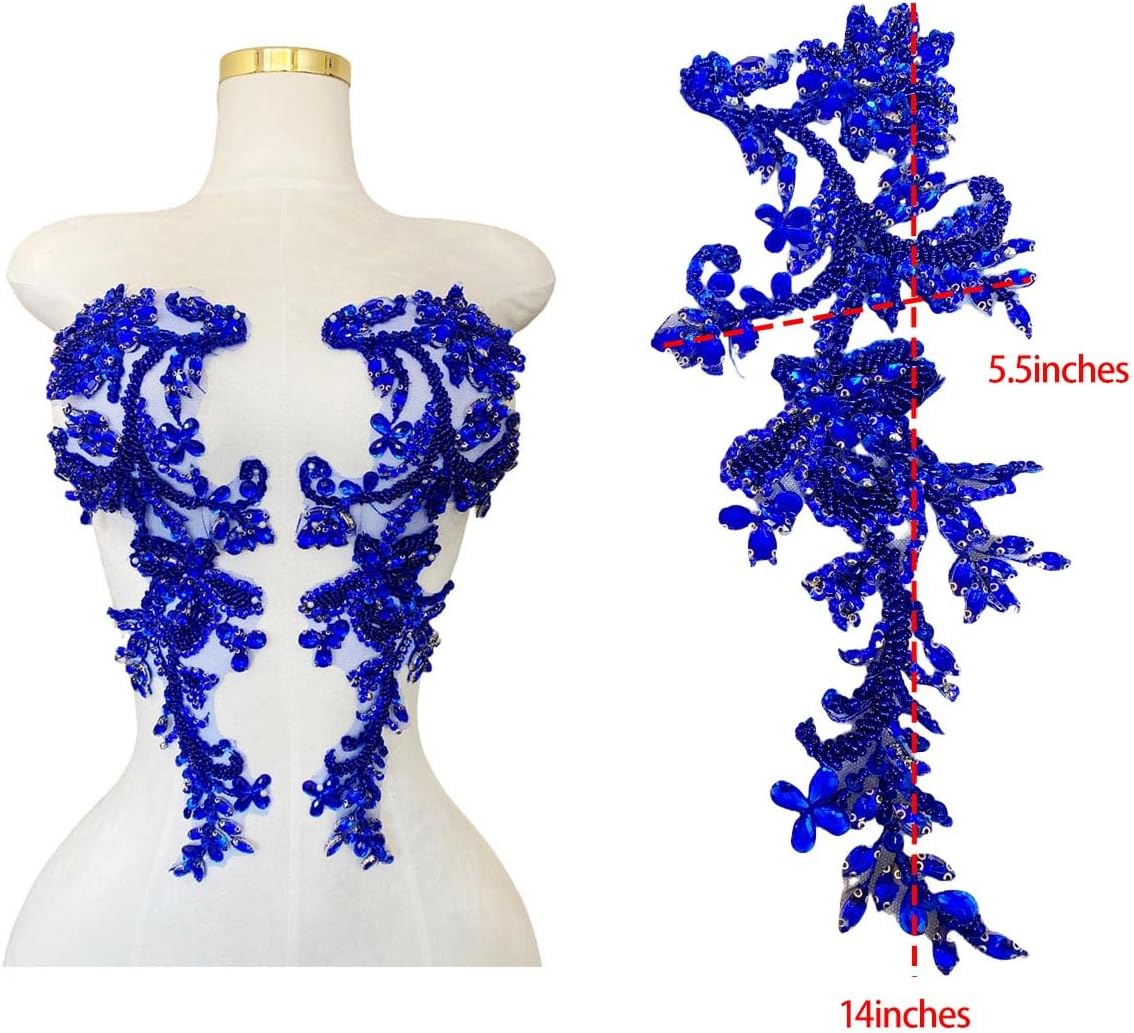 Handmade Rhinestones on Lace Applique Trim Sewing Beads Sequins Trim Patches ...