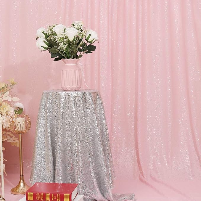 Eternal Beauty Pink Sequin Backdrop, 6x8 Ft Glitter Background Curtains for Shimmer Photography Party Wedding Birthday Back Drop Decor
