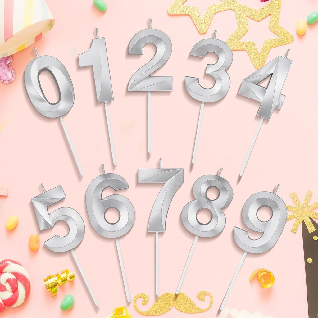BEAN LIEVE 2.76 Inch Silver Number Candle 6 - Elegant Diamond-Cut Number Birthday Candles,Birthday Cake Topper for Wedding, Anniversary, Birthday Party Decor