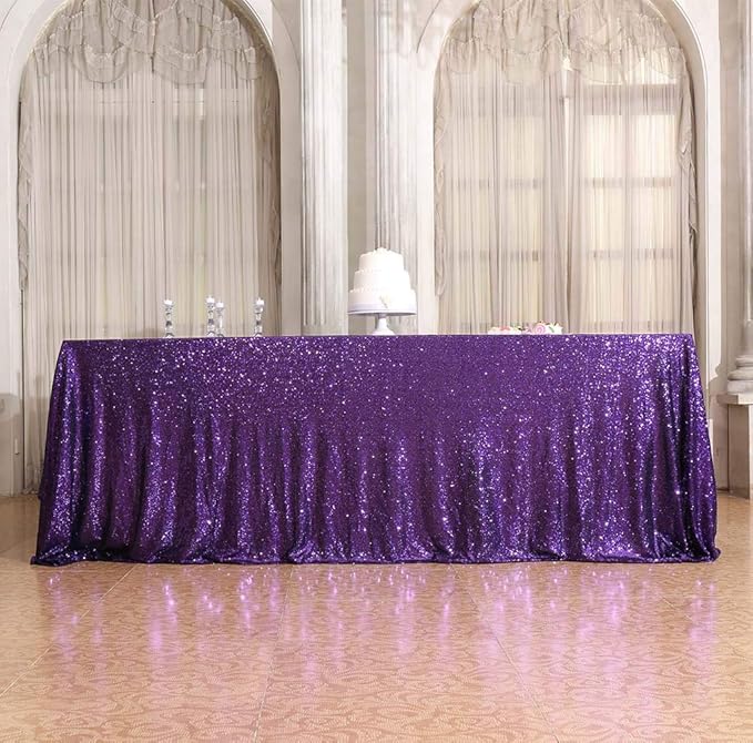 SquarePie Sequin Tablecloth 60 x 120 Inch Purple Sparkly Table Cloth for Halloween Wedding Party