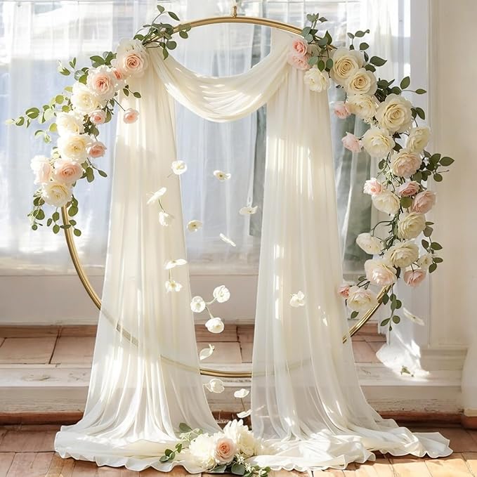 MDS Halloween Chiffon Draping Fabric - 2 Panel, 30" Wide x 30ft Long - Sheer Spooky Arbor & Canopy Drapery for Haunted House Backdrops, Party Ceilings, DIY Costumes & Themed Events - Ivory