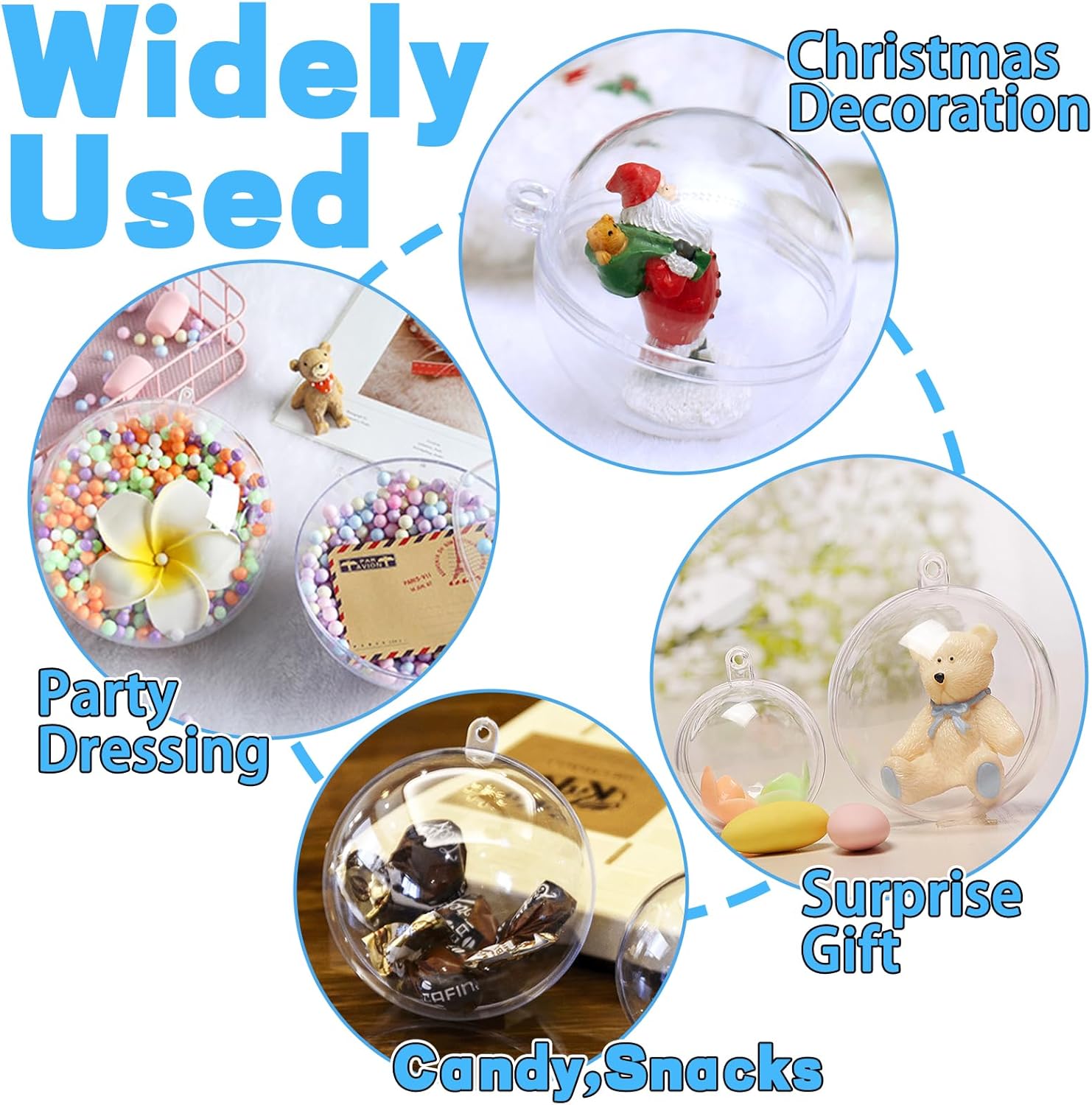 25 Set 50PCS Clear Plastic Fillable Ornaments,Transparent DIY Craft Ball,Clear DIY Christmas Ornament 5 Different Sizes for Wedding,Party,Home Decor