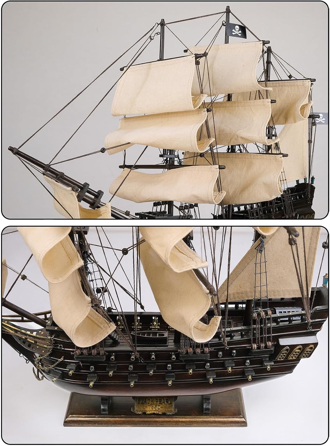 sailingstory wooden pirate ship model black pearl beige, close-up detail