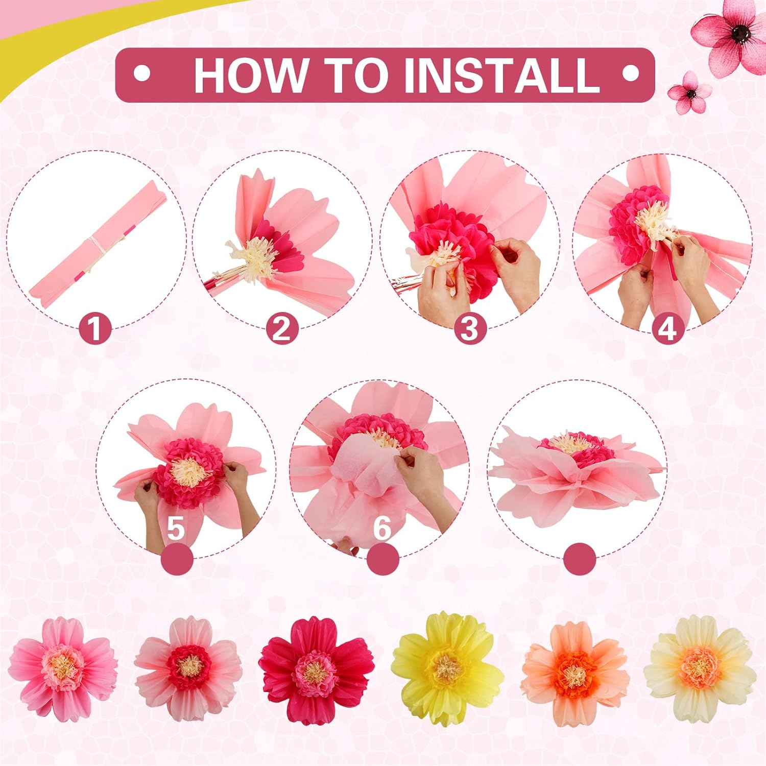 Crowye 12 Pcs Large Colorful Tissue Paper Flowers Decorations Giant Fiesta Craft Crepe Paper Flowers for Wall Decor Backdrop Mexican Wedding Birthday Carnival School Party (10'' 20'',Fresh Color)