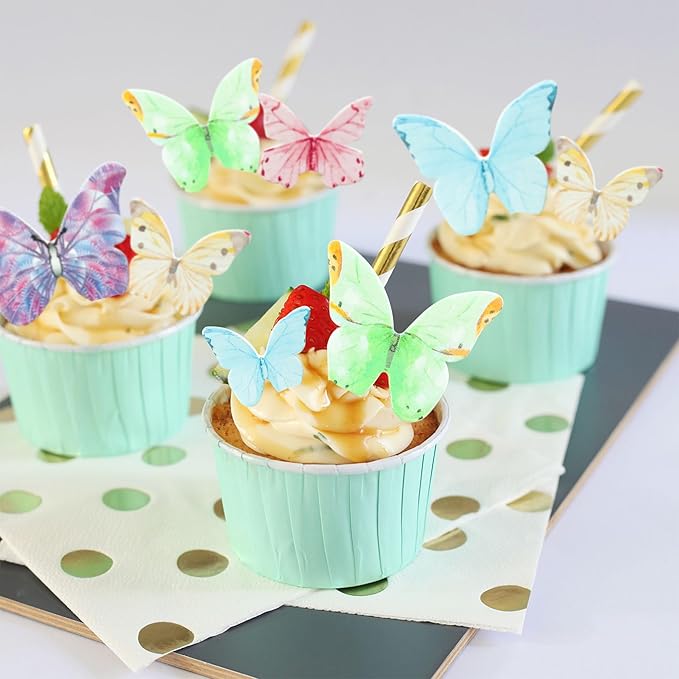 Ephlyn 40Pcs Edible Butterfly Cupcake Toppers 3D Butterfly Cake Picks Mixed Color Cake Decorations for Baby Shower Wedding Kids Birthday Party Supplies Light Multicolor