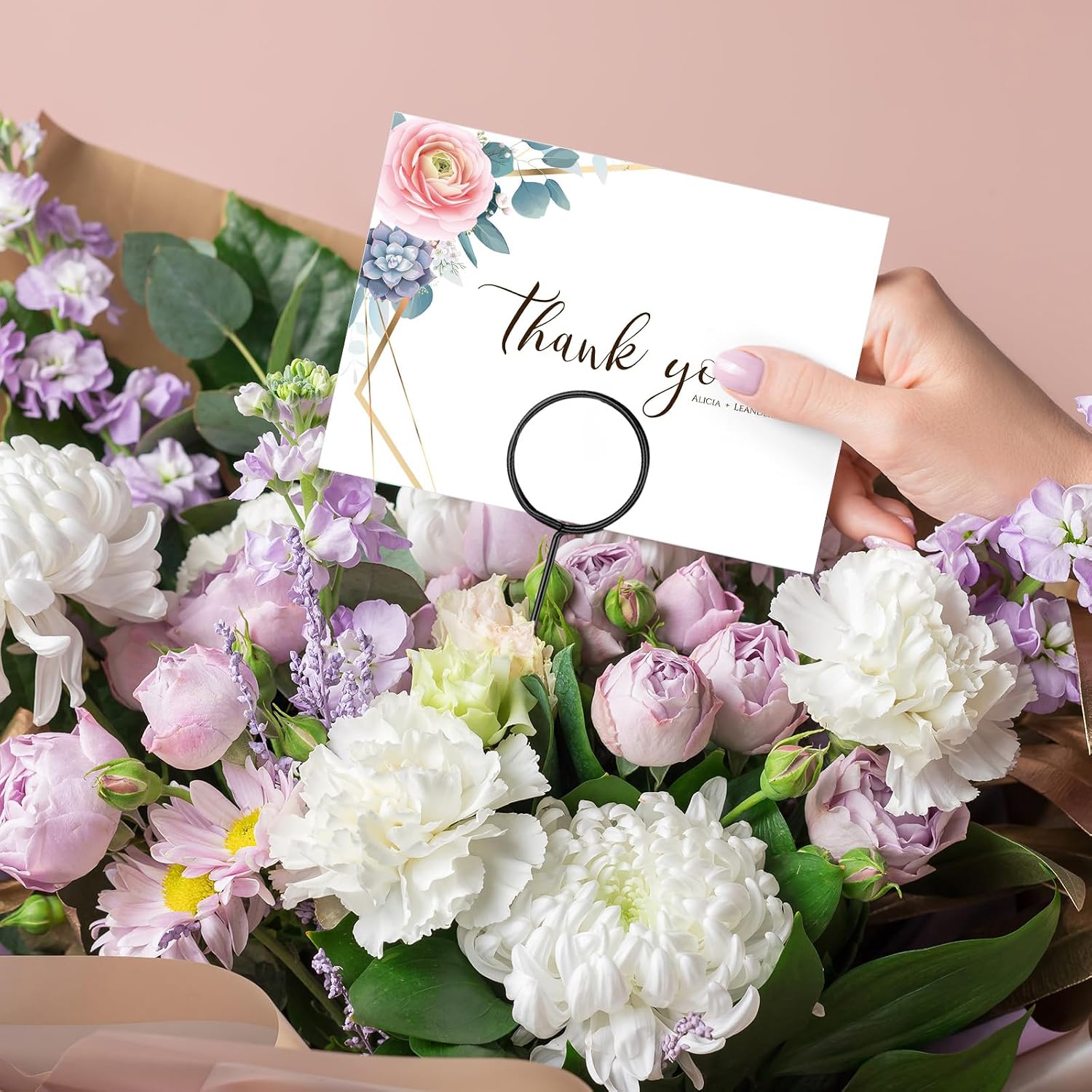 Hotop 30 Pcs Floral Card Holder Pick Metal Wire Flower Place Card Stick 13.4 in Picture Photo Memo Holder Round Floral Gift Stick Clip for Centerpiece Table Wedding Baby Shower Party Favor (Black)