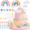 39 Pcs Rainbow Cake Topper, Rainbow Party Decorations with Pastel Ball Toppers and Daisy Flowers for Boho Birthday, Baby Shower Cake Decorations