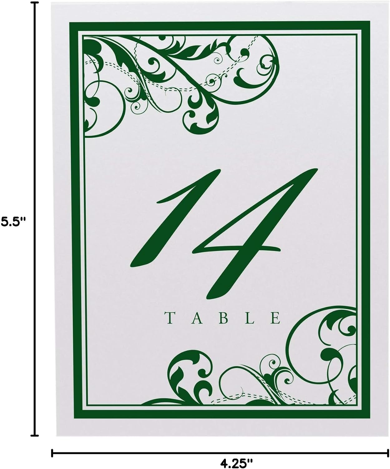 Scribble Vintage Swirl Table Numbers, Hunter Green, 1-125 | Double Sided Tent or For Use in a Stand - Wedding Receptions, Special Events, Parties, and Restaurants - Made in the USA