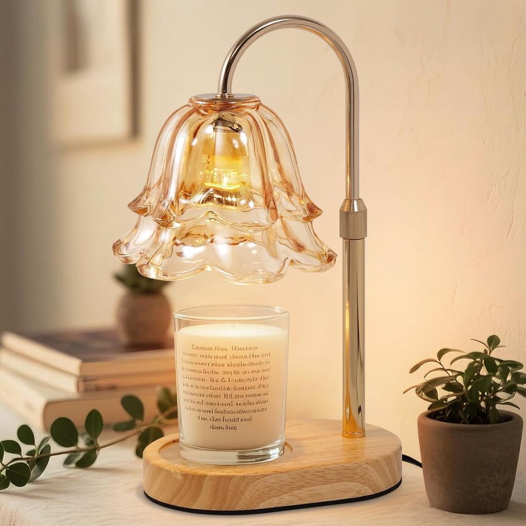 Flower Candle Warmer Lamp with Timer - Dimmable Electric Candle Lamp, Birthday Gifts for Women Mom, House Warming Gifts New Home Decor, Adjustable Wax Wamer Light for Jar Candles