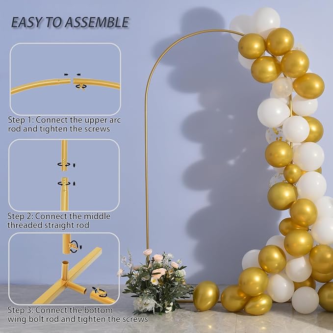 Vincidern 7.2 ft Balloon Arch Backdrop Stand Gold, Wedding Arch for Birthday Party, Bridal Baby Showers, Wedding Ceremony Arch Frame Metal