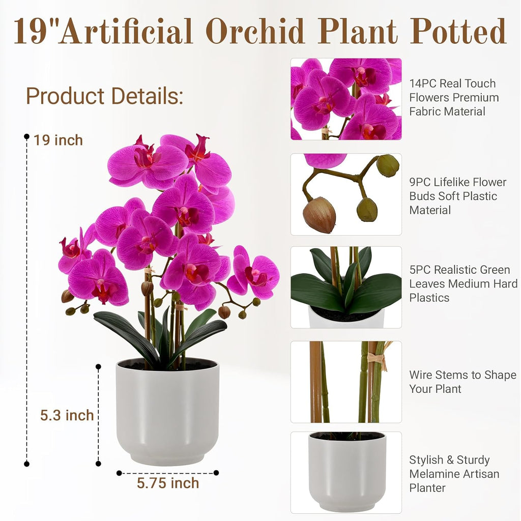 faux orchid 19”tall artificial flower plant indoor for shown in use