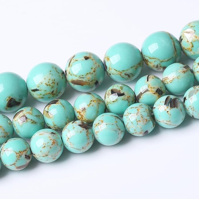 Gold Wire Turquoisee Stone Beads Gemstone Round Crystal Energy Jade Beads Stone Beads for Jewelry Making DIY Bracelet Necklace Jewelry Making 1 Strand 15.5inch 31PCS 12MM