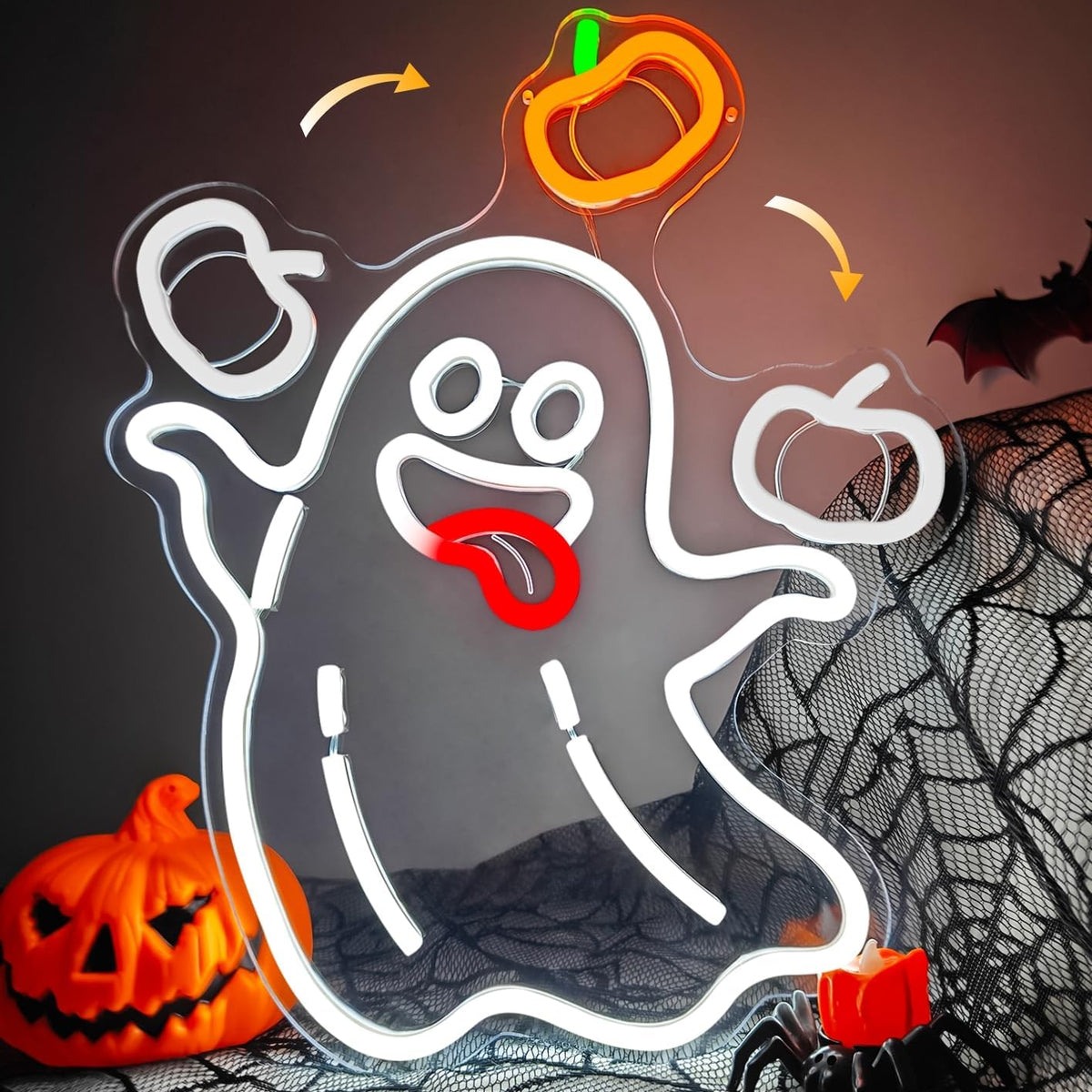 Halloween Neon Sign For Wall Decor Ghost Led Sign for Halloween Decorations W...