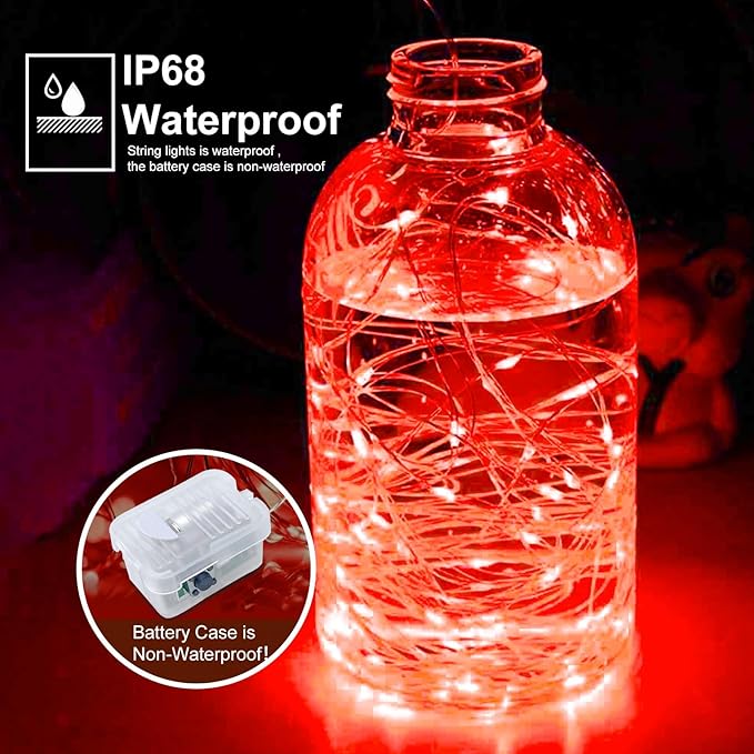 pozzolanas 12 Pack Red Battery Operated String Lights - 7ft Waterproof Fairy Lights with 20 LEDs for Home, Mason Jar, Party, Wedding, Halloween, Christmas Decorations