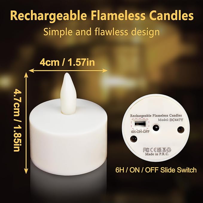 Rechargeable Tea Lights,Flameless LED Candles with Remote Timer,Battery Operated Tea Lights Flickering Votive Candle,for Home Restaurant,Holiday Party (12 Pack)