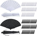 Wenqik 80 Pcs Wedding Folding Hand Fans Bulk Silk Fabric Chinese Handheld Foldable Clack Fans with Plastic Ribs for Party, Wedding Gifts, Line Dancing, Home Decorative (Black,White)