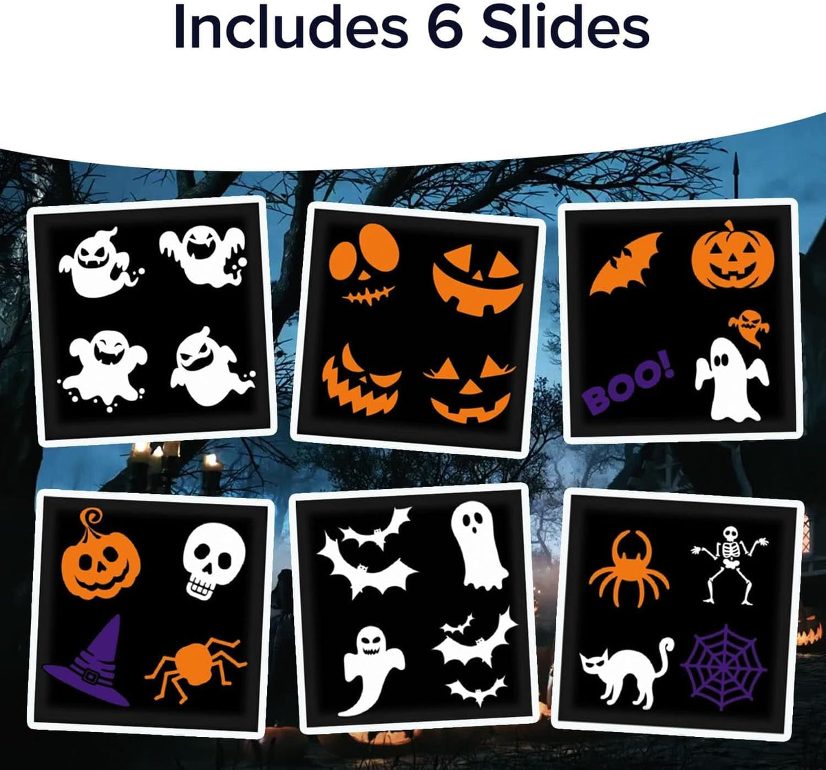 Star Shower Slide Show Halloween LED Projector, 6 Slides, Full-Color