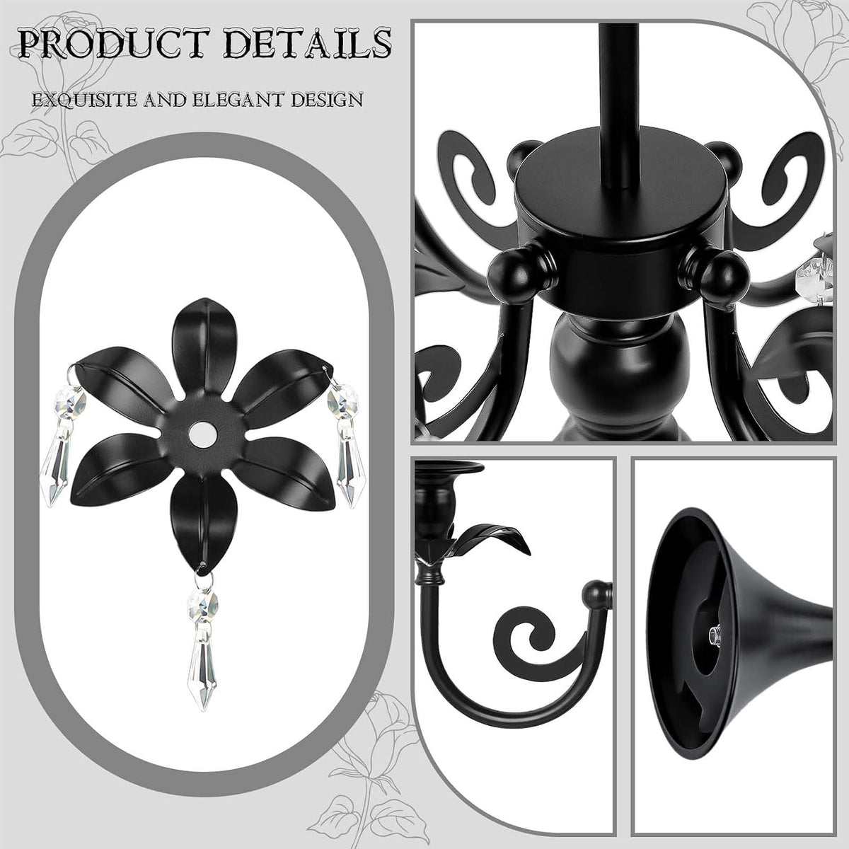 20''Tall Black Crystal Pendant Taper Candle Holders/Stylish Candle St...