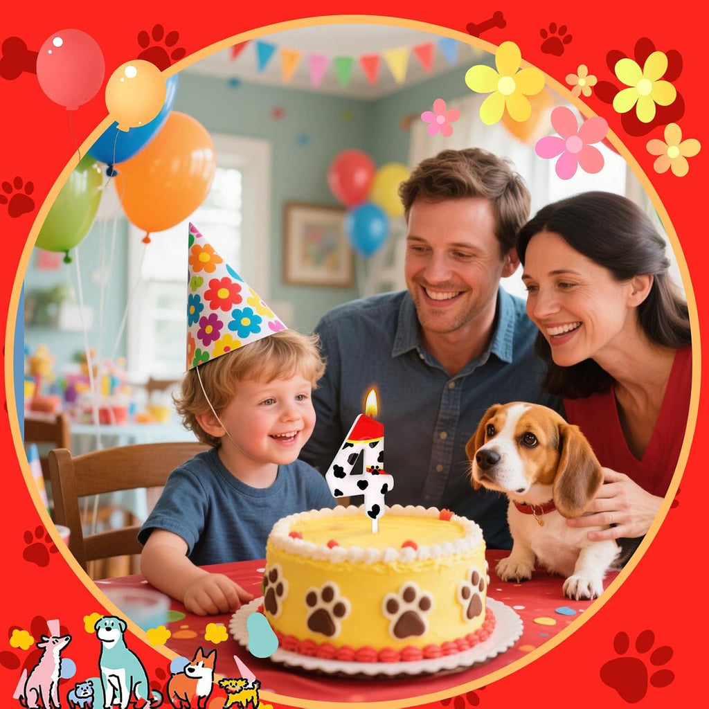 Dog Paw Birthday Candles, Number Candles for Birthday Party Cake Decoration Supplies (Red, Number 4)