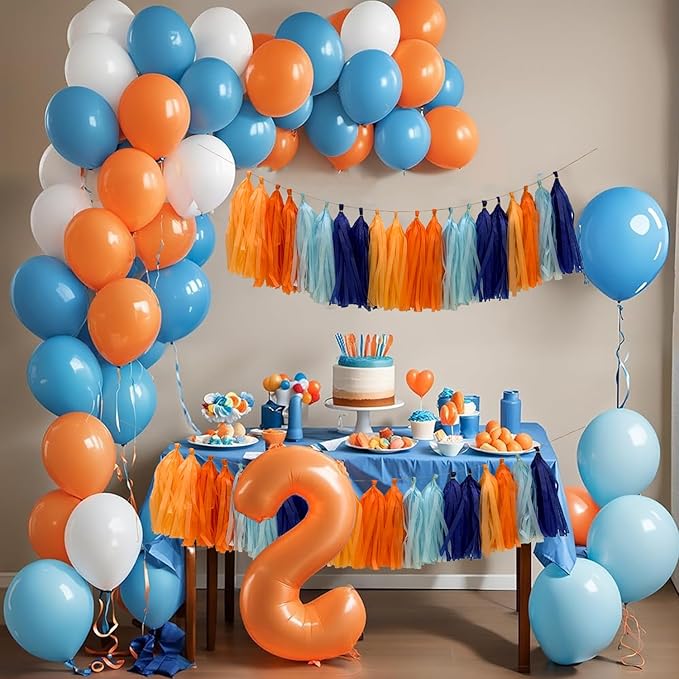 Blue and Orange Tissue Paper Tassel Garland,Tissue Tassel Banner for Party Decorations,Pack of 20