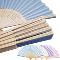 Personalized Engraved Silk Fans Folding Hand Fans 15 Pcs, Light Blue Summer Wedding Fans, Custom Imitated Silk-Bamboo Fans for Guests Wedding Party Favor Bridal Shower Gifts Party Decoration
