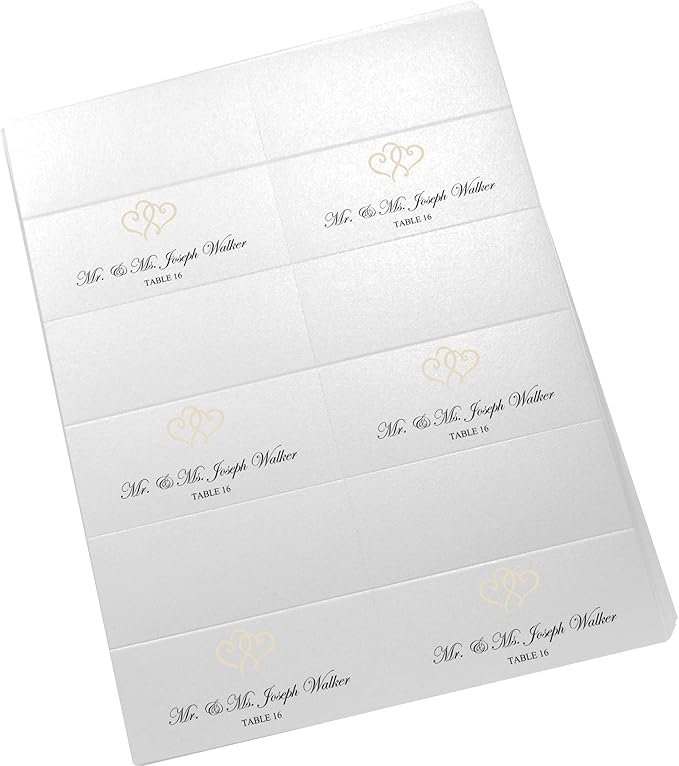 Linked Hearts Printable Place Cards, Ivory (Choose Color), Set of 150 (25 Sheets), Laser & Inkjet Printers - Wedding, Party, Dinner, and Special Events - Made in the USA