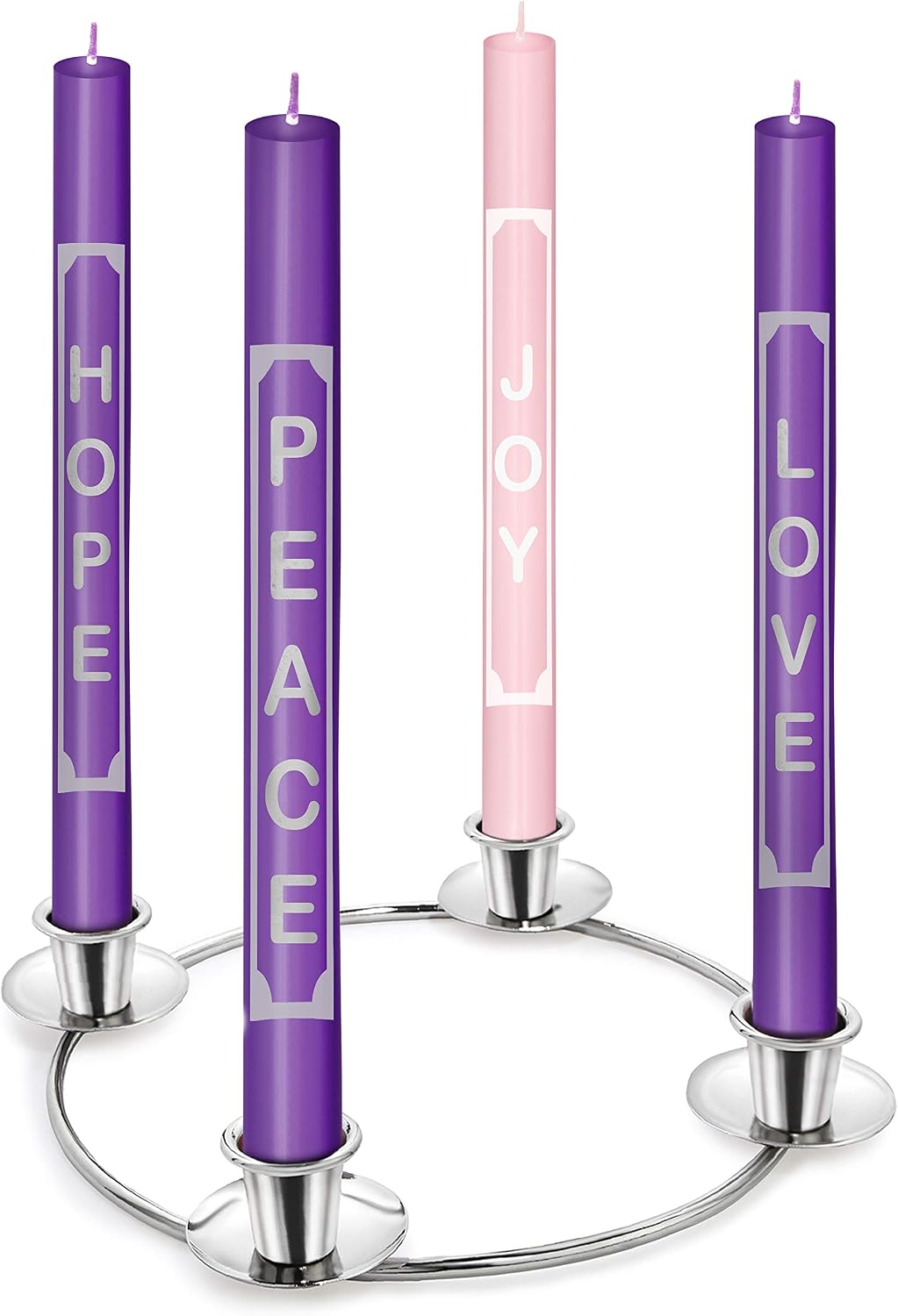 Advent Candles with Words Love, Peace, Hope, Joy On the Candles - Christmas Advent Candle Set of 4 for Advent Rings and Advent Wreaths- Premium Hand Made - Self Fitting End - for Church Advent Wreath
