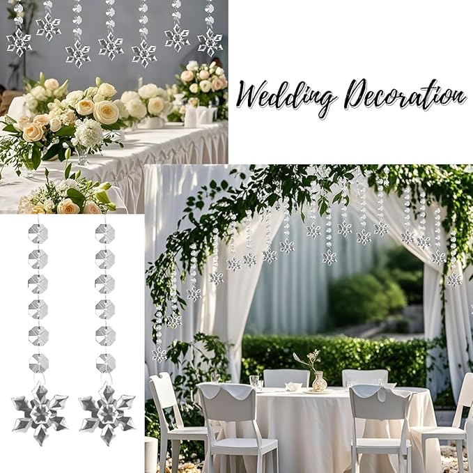 50 Pack Hanging Crystals - Clear Acrylic Prisms Pendant Ornaments for Christmas Tree, Centerpieces, Chandelier, Window & Home Decor, Ideal for Weddings, Parties Decorations (Snowflake)