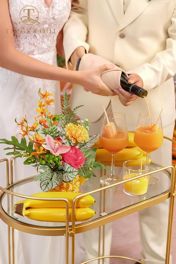 TINGE TIME Artificial Flowers Tropical Citrus & Pink Flower Combo for DIY Summer Wedding Bouquets Table Centerpieces Arrangements Party Baby Shower Home Decorations