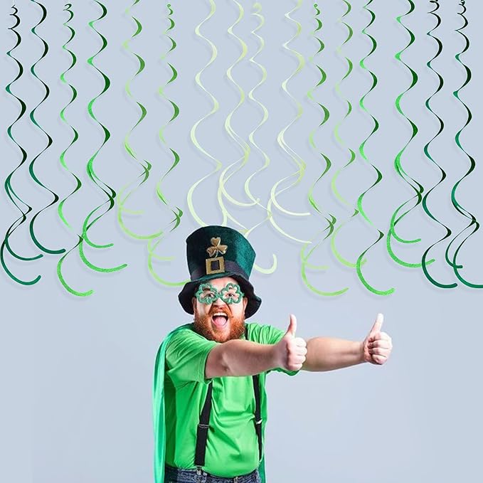 36Pcs Green Hanging Swirl Decorations Ombre Green Felt Swirl Streamer Spiral Ceiling Garland for Spring Summer Birthday Wedding Baby Shower Graduation Christmas St Patrick's day Holiday Party Supplies
