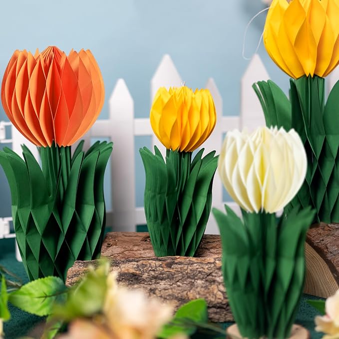 SUNBEAUTY 8 PCS Flower Honeycomb Decoration Tulip Honeycomb Decoration Mother's Day Decoration Orange Tulip Decor Spring Decor Tulips Table Centerpieces Decorations