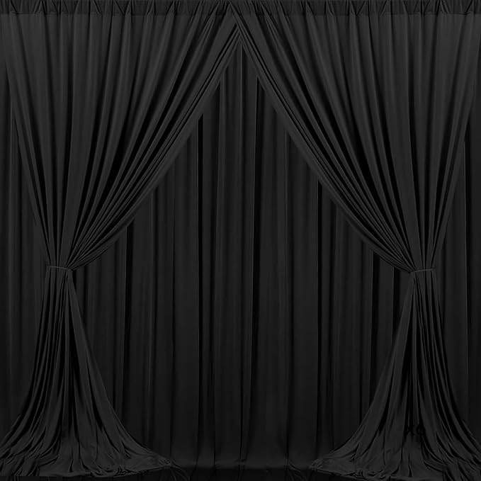 MEETSKY 6 Panels Black Backdrop Curtain for Party Wedding Ceremony 30ftx 10ft Photo Curtains Backdrop Drapes Fabric Backdrop Curtain Rod Pocket Decoration Birthday Party for Boys Men, 5ft x 10ft x 6P