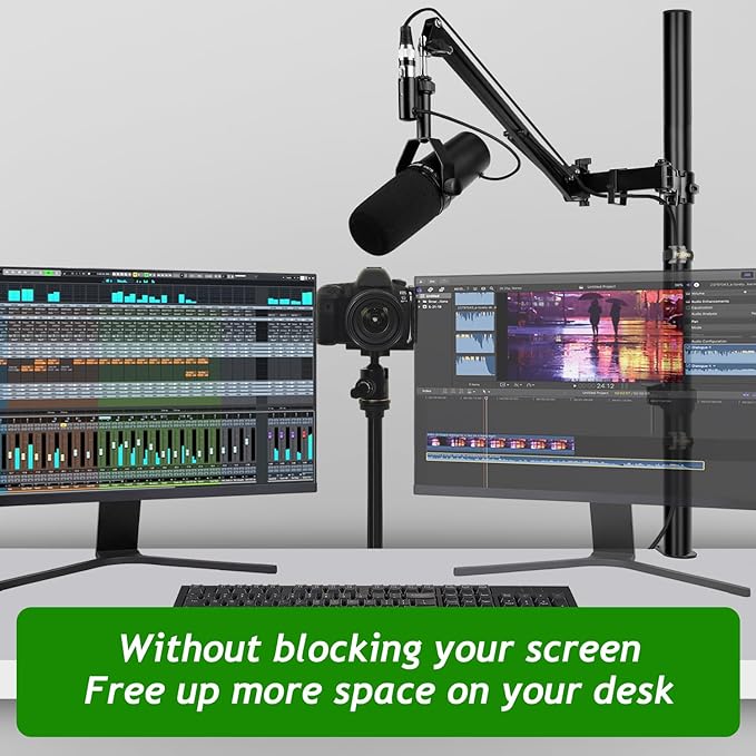 Mic Boom Arm, Adjustable Height Overhead Microphone Stand with Heightened Extension Riser for Shure SM7B Blue Yeti HyperX QuadCast S and other Mic
