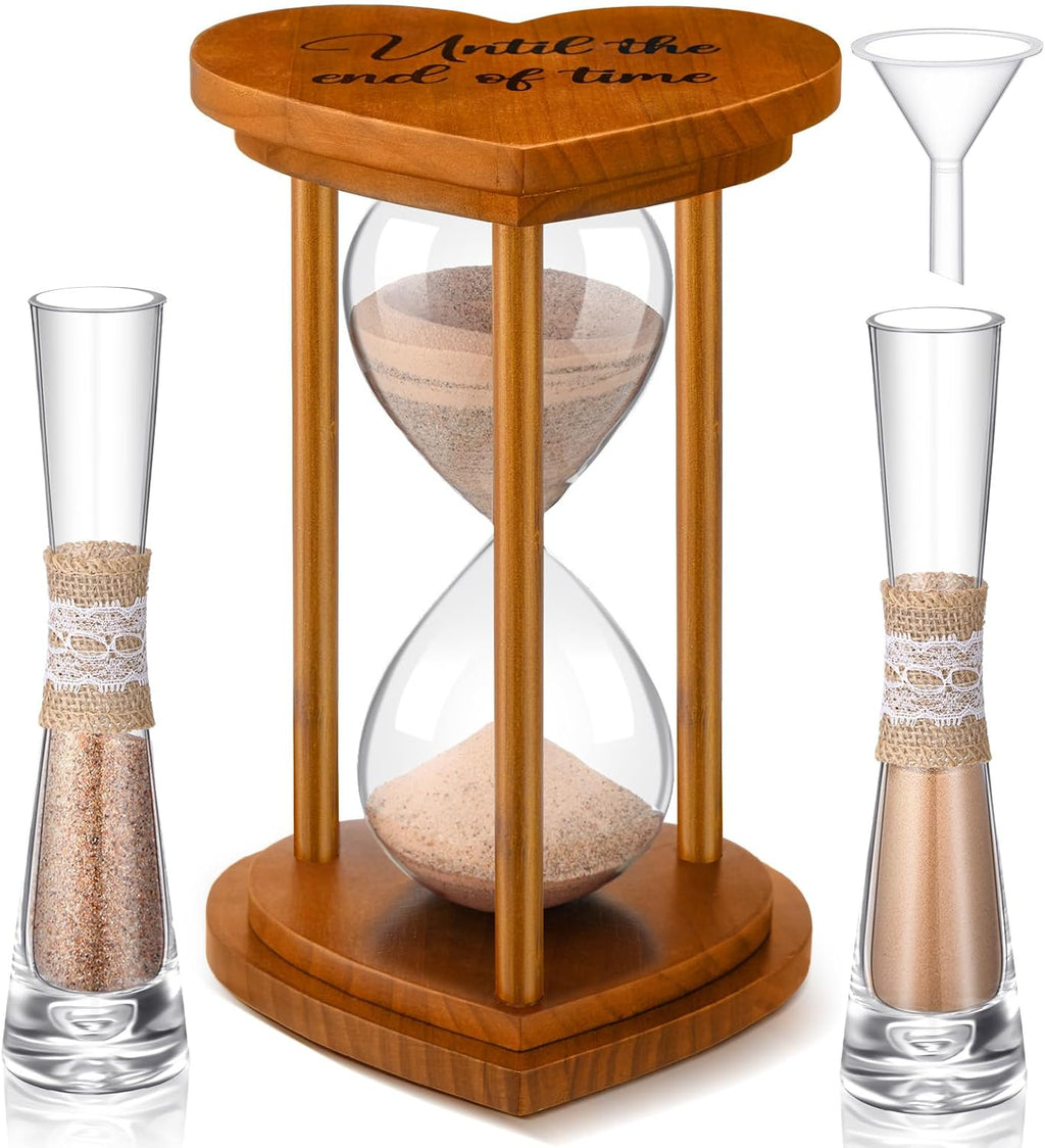 unity sand ceremony for wedding set hourglass, brown shown in use