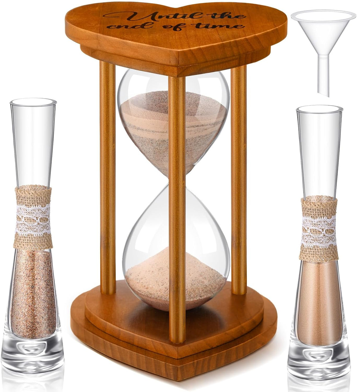 unity sand ceremony for wedding set hourglass, brown shown in use