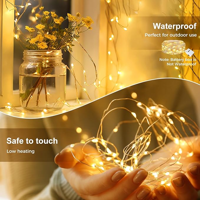 kolpop 18 Pack LED Fairy Lights Battery Operated, 7FT 20 LED Mini Twinkle String Lights Battery Powered Waterproof for Christmas Mason Jars Party (Warm White)