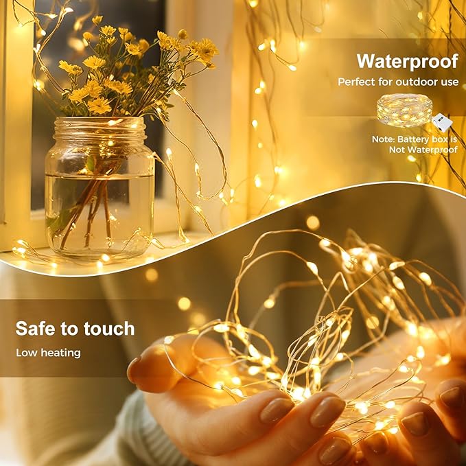 kolpop 50 Pack LED Fairy Lights Battery Operated, 7FT 20 LED Mini Twinkle String Lights Battery Powered Waterproof for Christmas Mason Jars Party (Warm White)