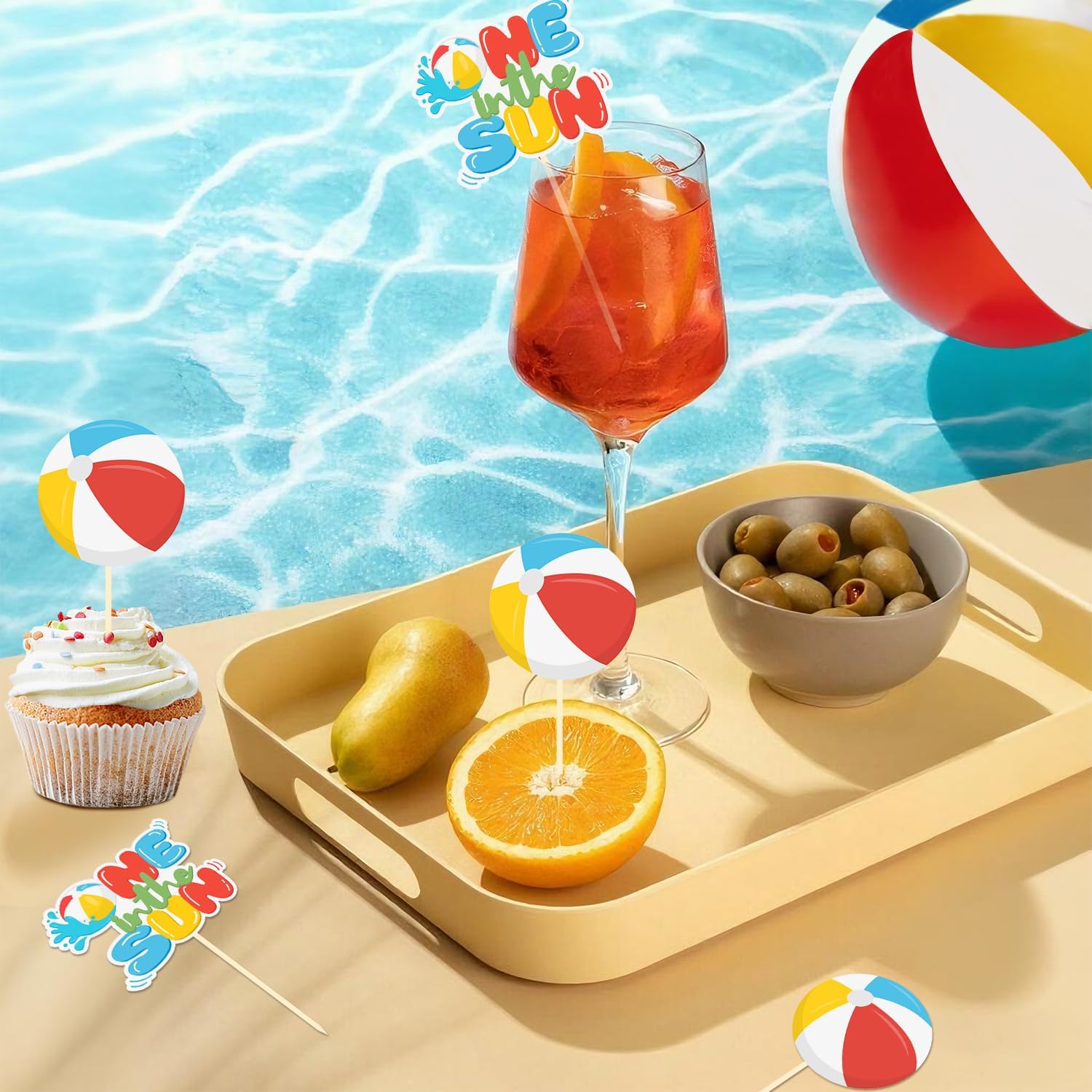 24 Pack One In The Sun Cupcake Toppers, One In The Sun Birthday Decorations | Birthday Party Decorations Cupcake Picks Baby Shower Hawaii Beach Pool Theme Birthday Party Supplies