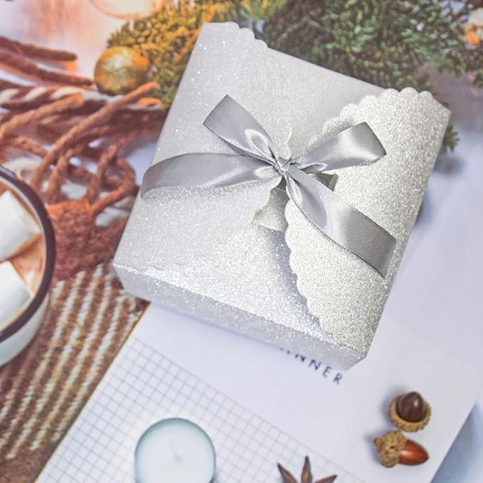 Silver Glitter Gift Boxes, 10 PCS Small Gift Box with Lids Bulk for Wedding, Party, Birthday, Valentine's Day and More, 4.75” x 4.75” x 3.53” Fancy Present Box for Gift Giving