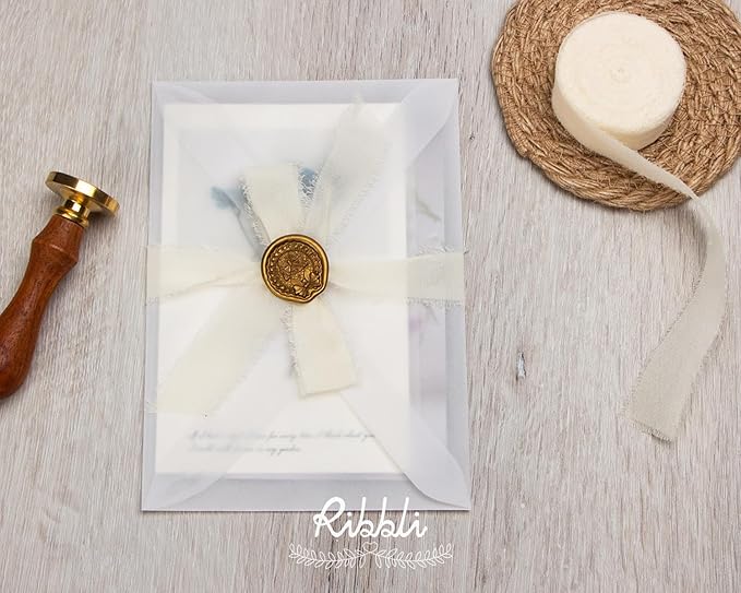 Ribbli Green Ribbon 1 Inch x 3 Rolls Total 24 Yards Ivory/Sage/Forest Green Handmade Fringe Chiffon Silk Ribbon for Wrapping Wedding Invitations Bridal Bouquets DIY Crafts Home Decor