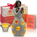 OakiWay Mother-Daughter Love Candle Holder Statue with Flickering LED Candle | Hand-Painted (Dark) - Unique Gifts for Mother's Day, Christmas, Birthday | Greeting Card Included